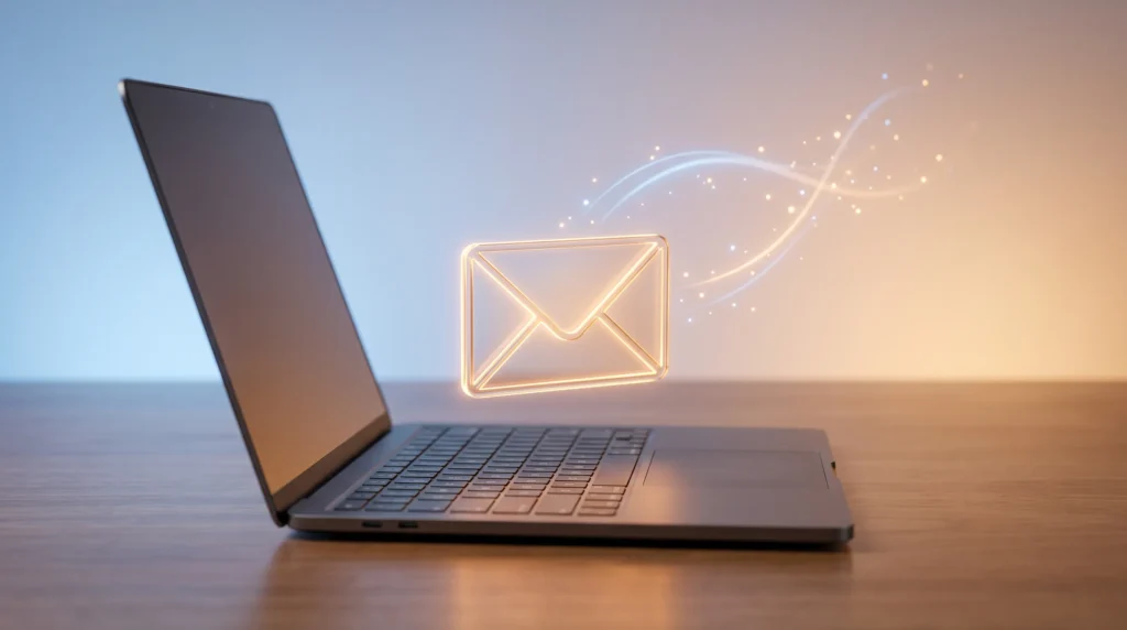 Envelope digital iluminado representando canal aberto de comunicação e contato