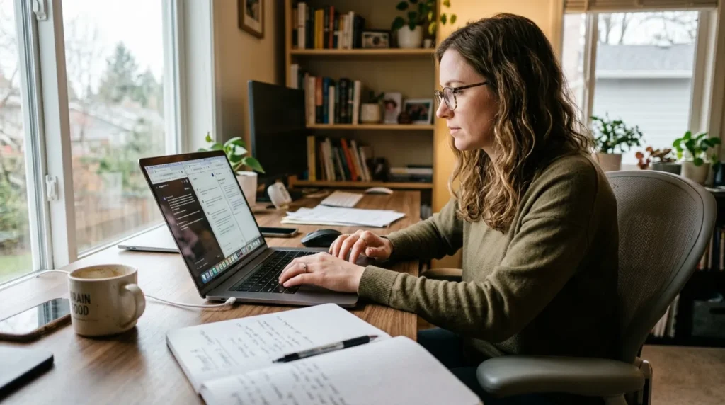 Pessoa analisando múltiplas telas com interfaces de diferentes assistentes de inteligência artificial