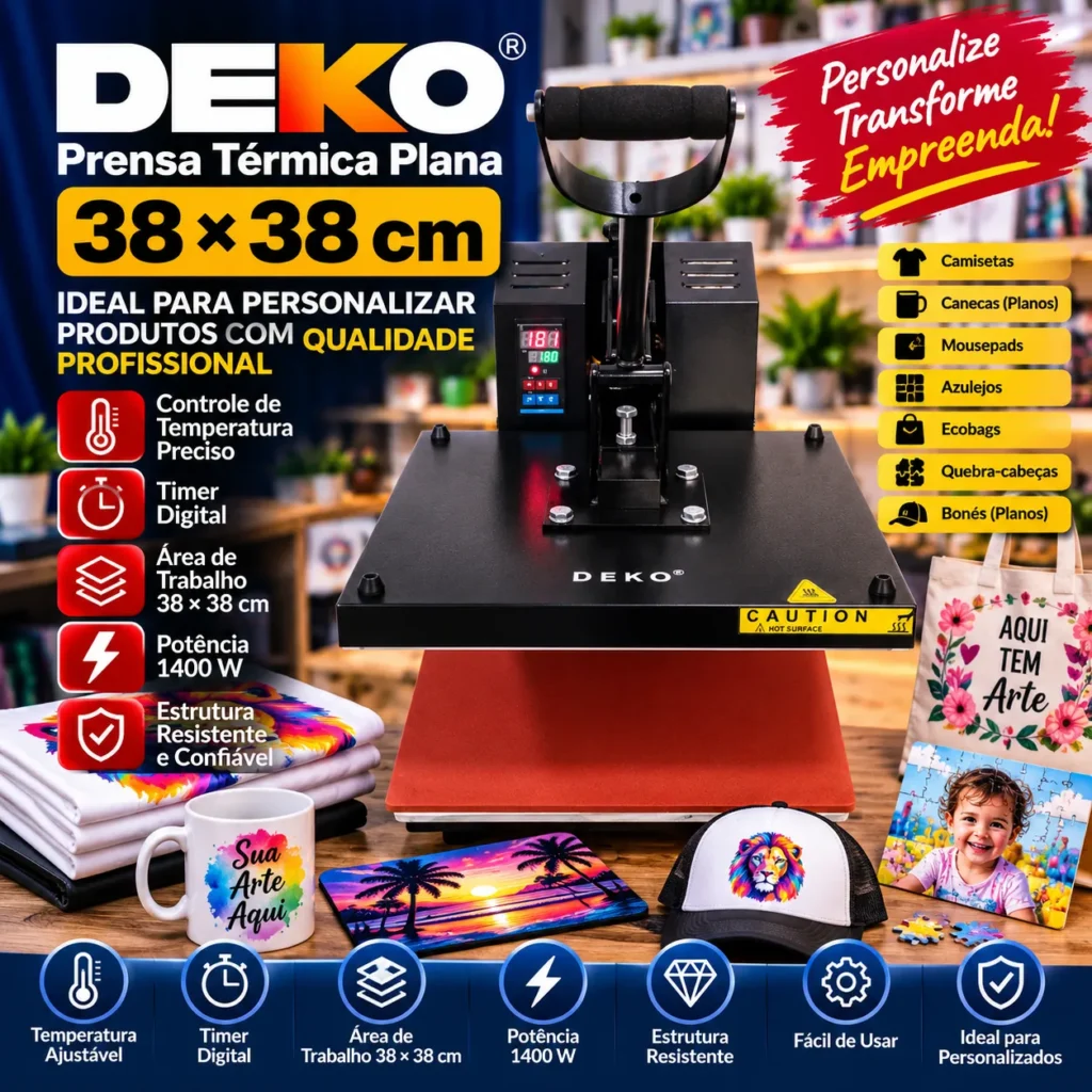 Prensa Térmica DEKO 38 × 38 cm – Modelo Plano para Personalizados